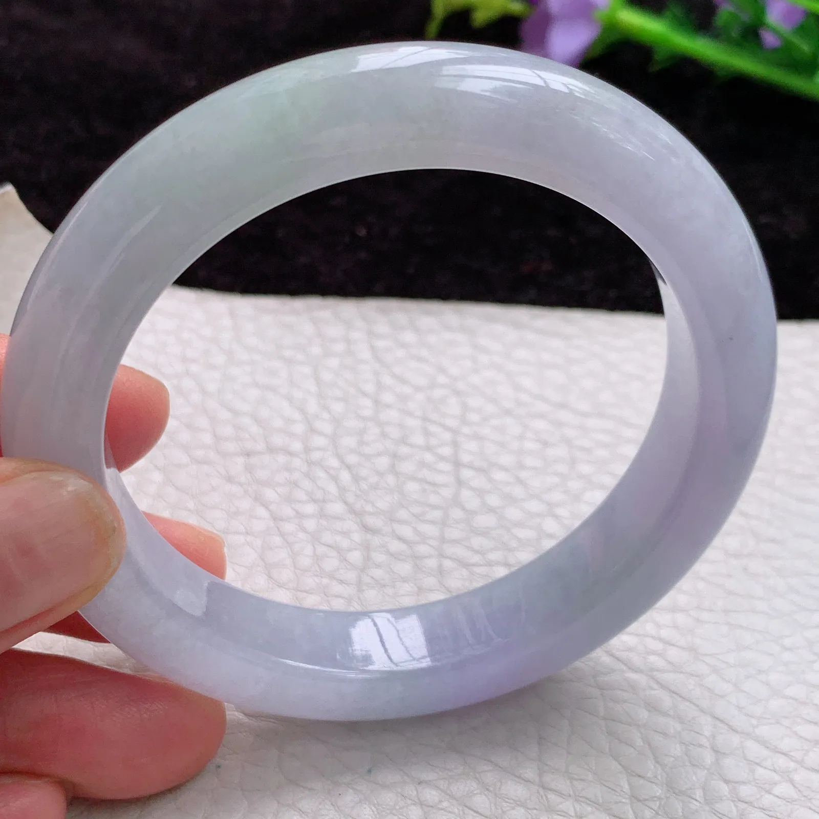 ay实拍 56.8*12*9.2天然翡翠冰紫甜美时尚百搭正圈玉手镯 平安镯