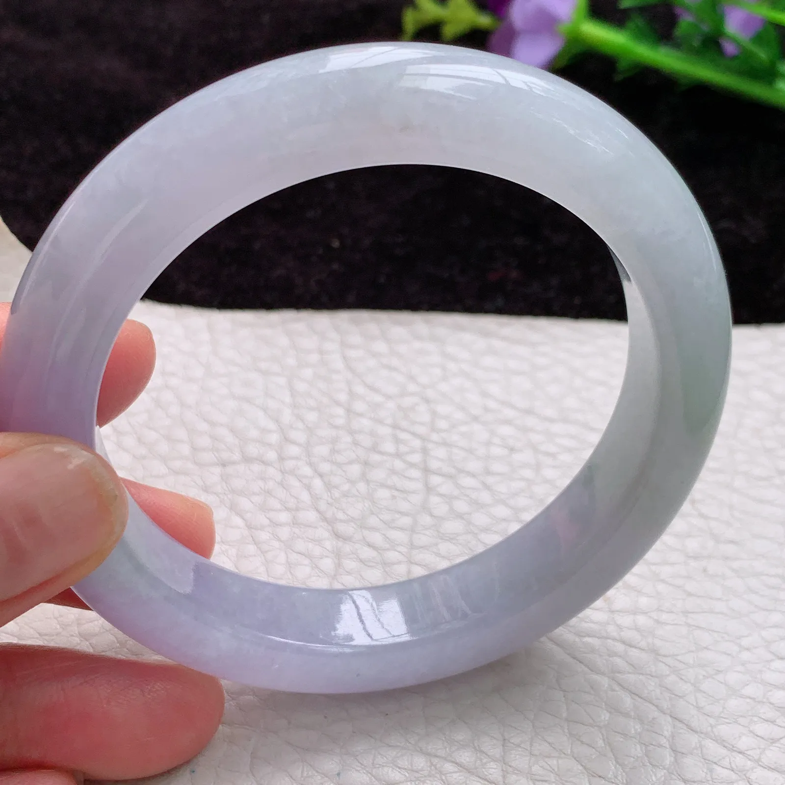 ay实拍 56.8*12*9.2天然翡翠冰紫甜美时尚百搭正圈玉手镯 平安镯