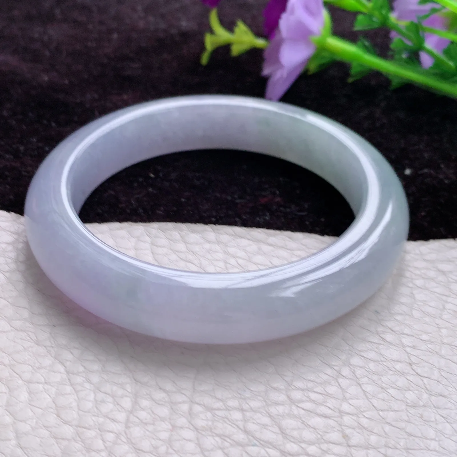 ay实拍 56.8*12*9.2天然翡翠冰紫甜美时尚百搭正圈玉手镯 平安镯