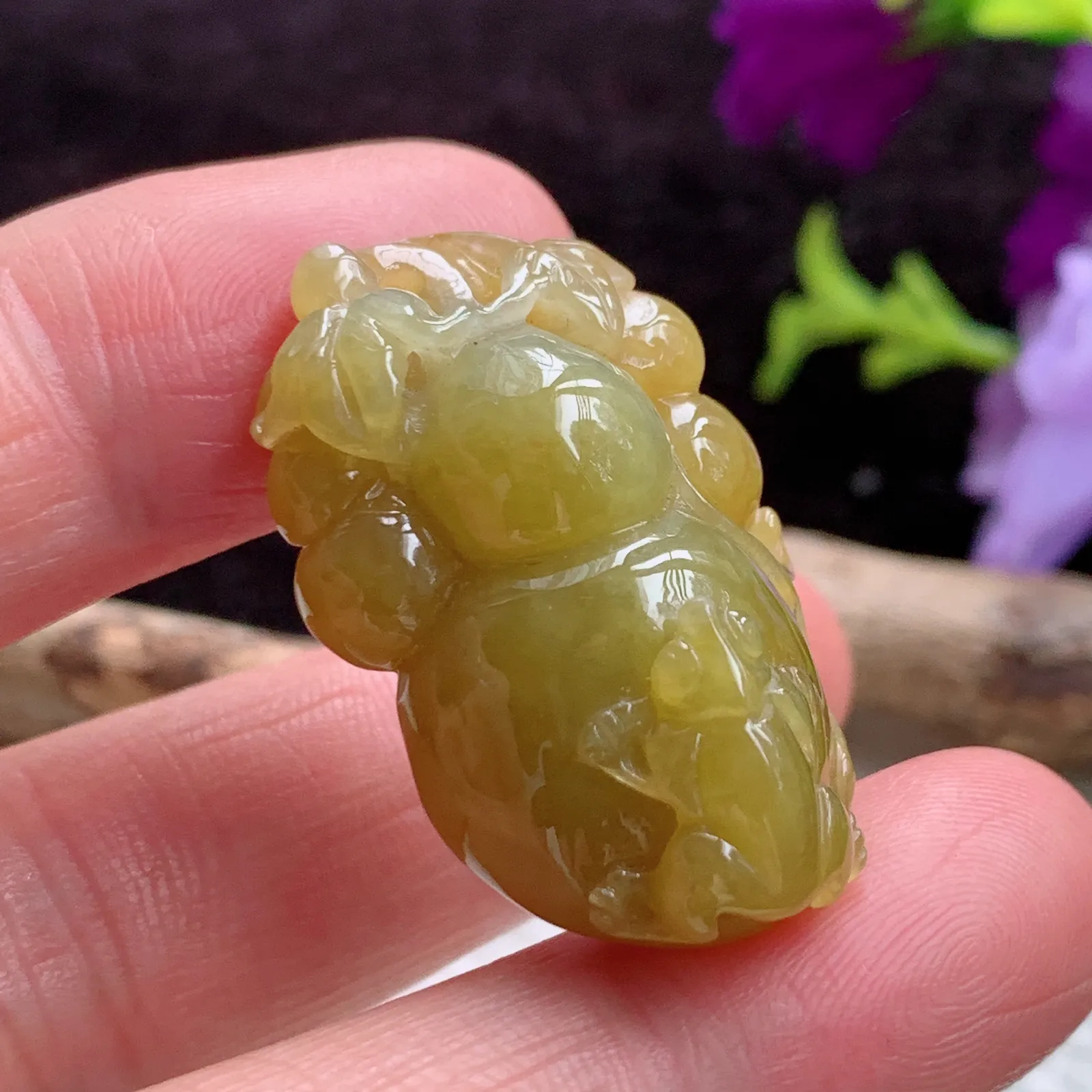 ajj实拍32.5*20*13.6缅甸翡翠精雕胶润黄翡葫芦 玉葫芦玉吊坠 玉挂件