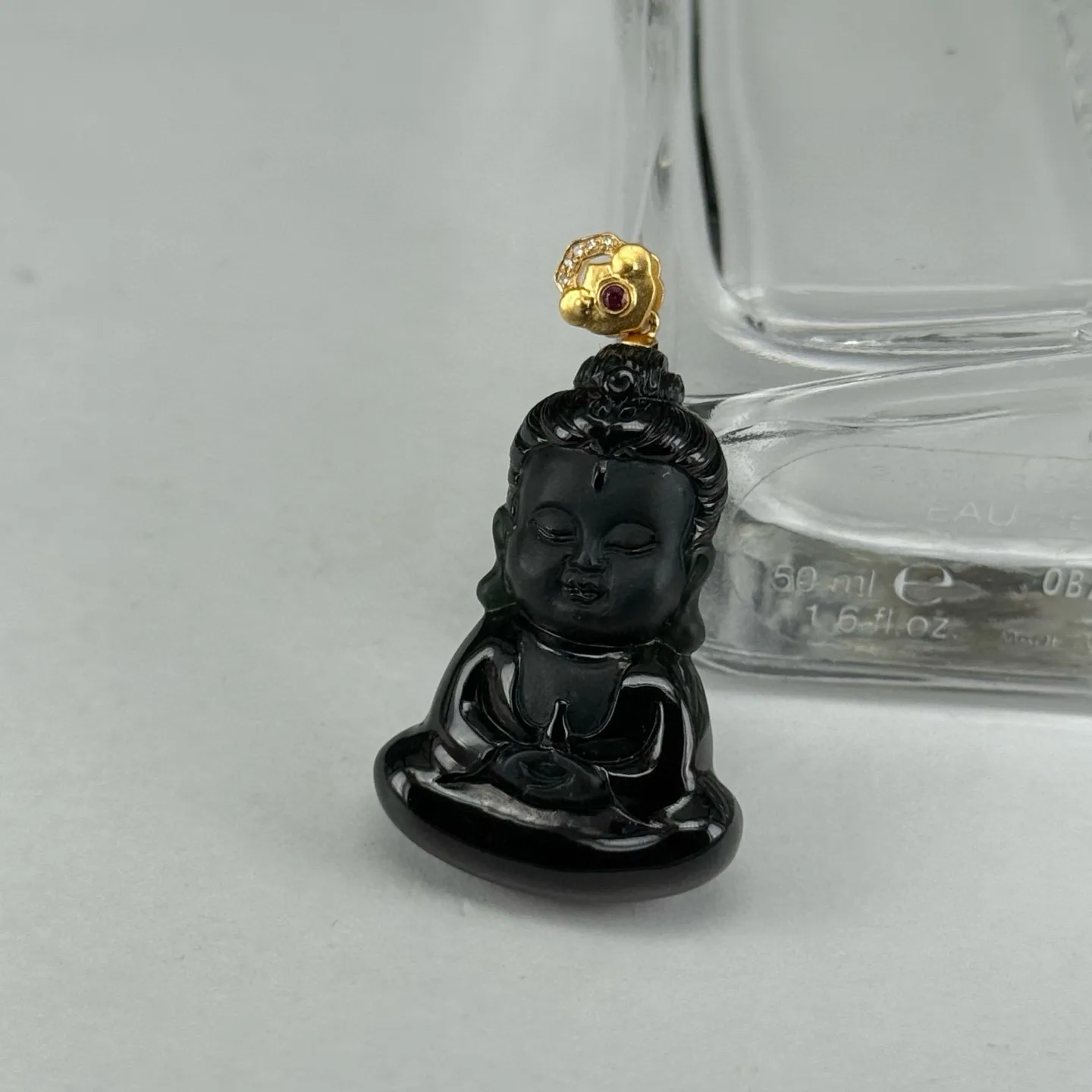 精品18k墨翠宝宝佛 种好色正 黑度极好 打灯通透 油性十足 尺寸38.2