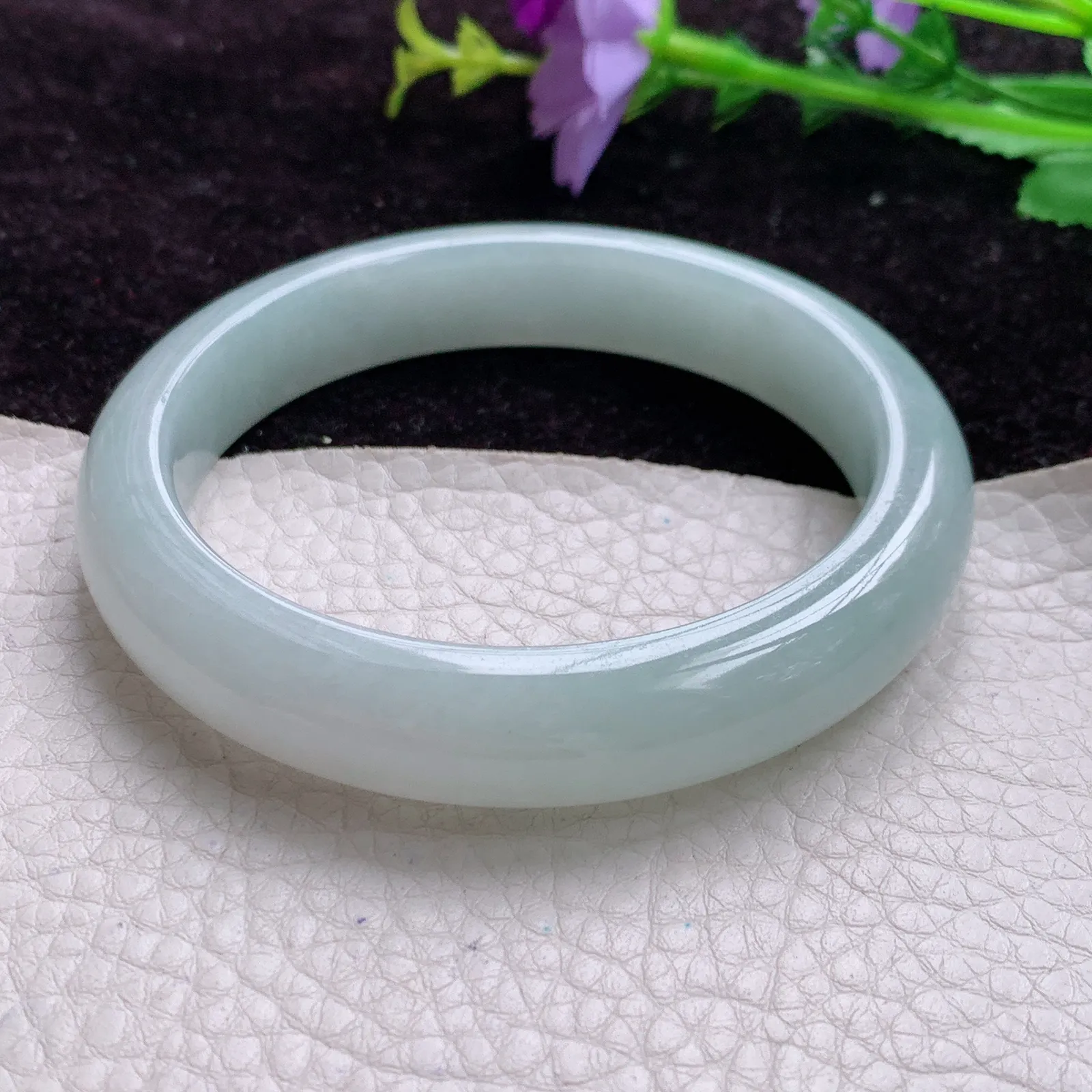 zjf实拍 大圈口60.5*12.3*9天然翡翠带底色时尚大方百搭正圈玉手镯 平安镯