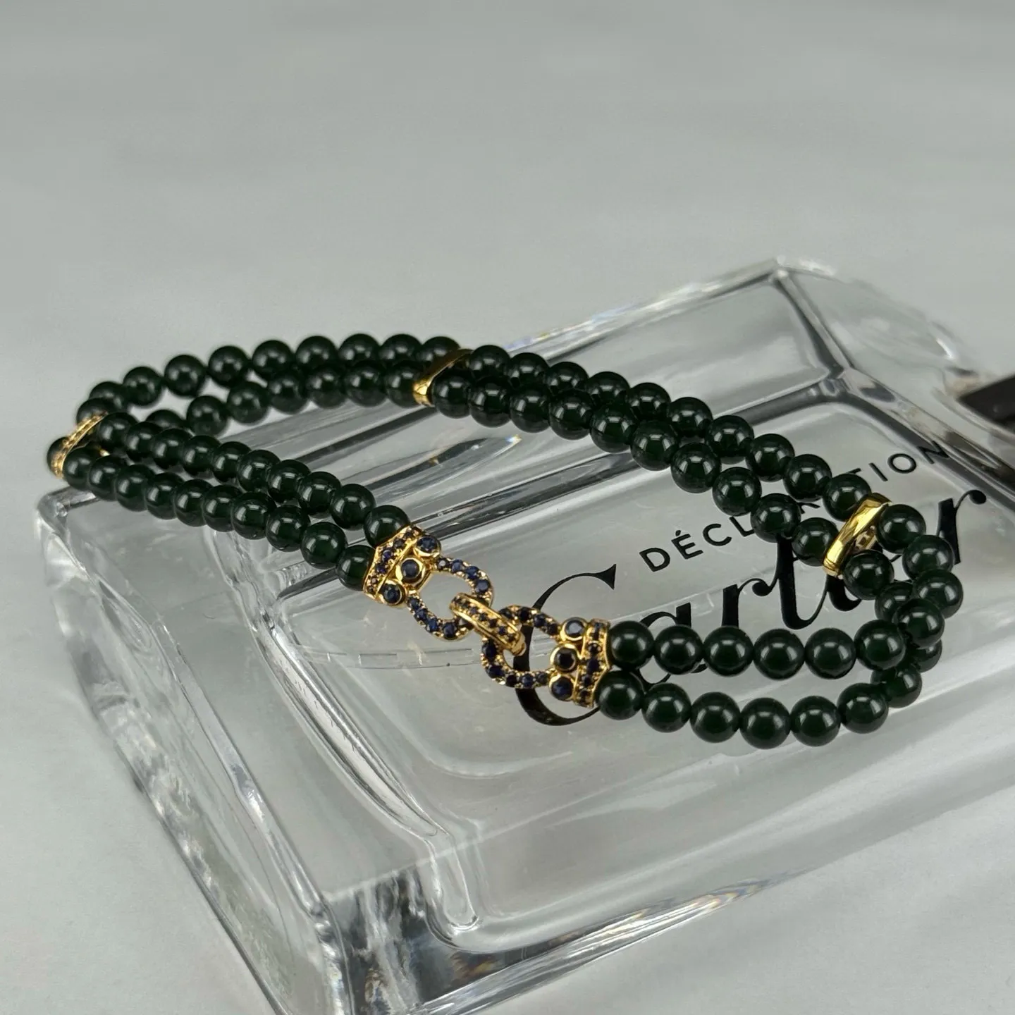 精品18k墨翠小米珠手链 种好色正 打灯通透 油性十足 尺寸4.1