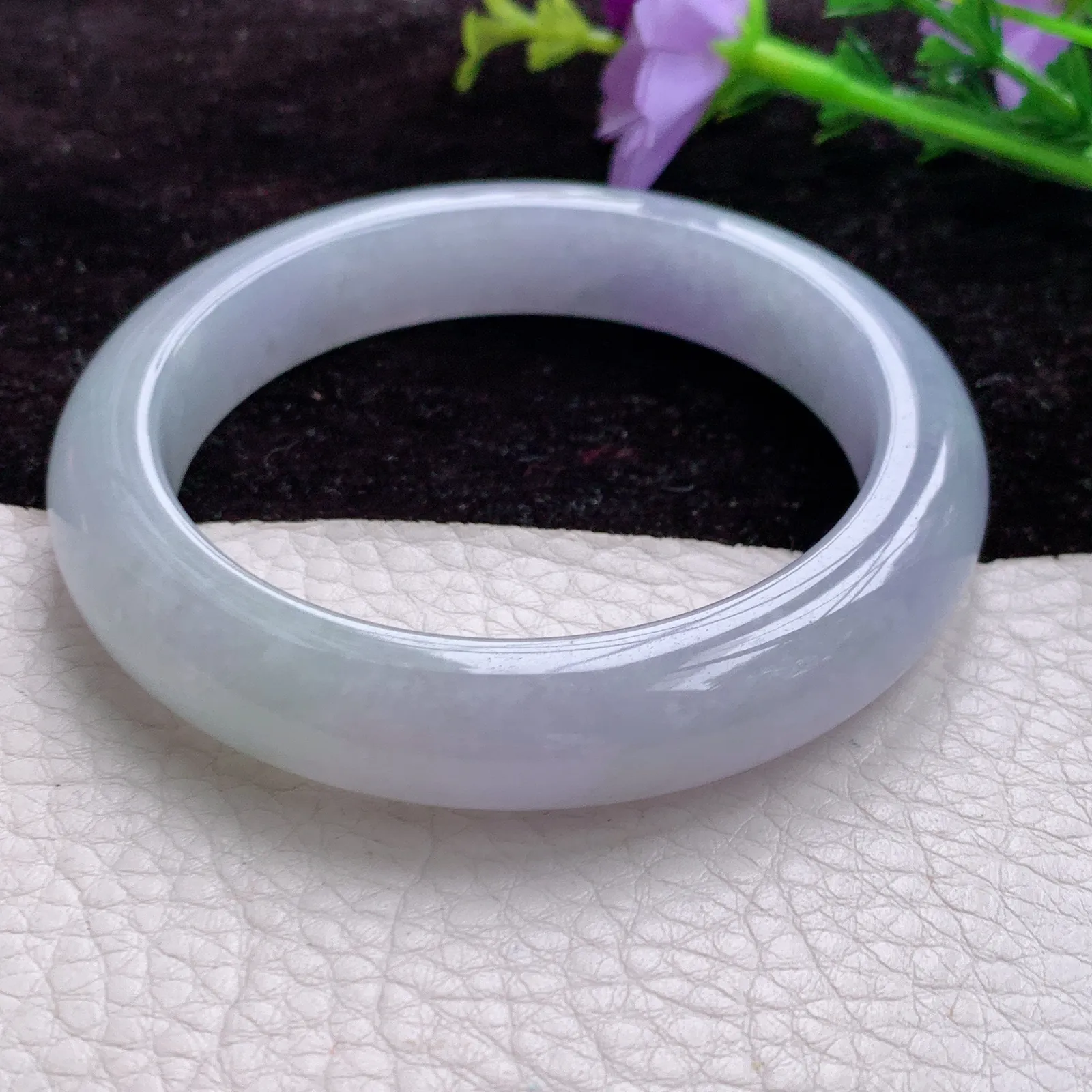 ay实拍 56.8*12*9.2天然翡翠冰紫甜美时尚百搭正圈玉手镯 平安镯