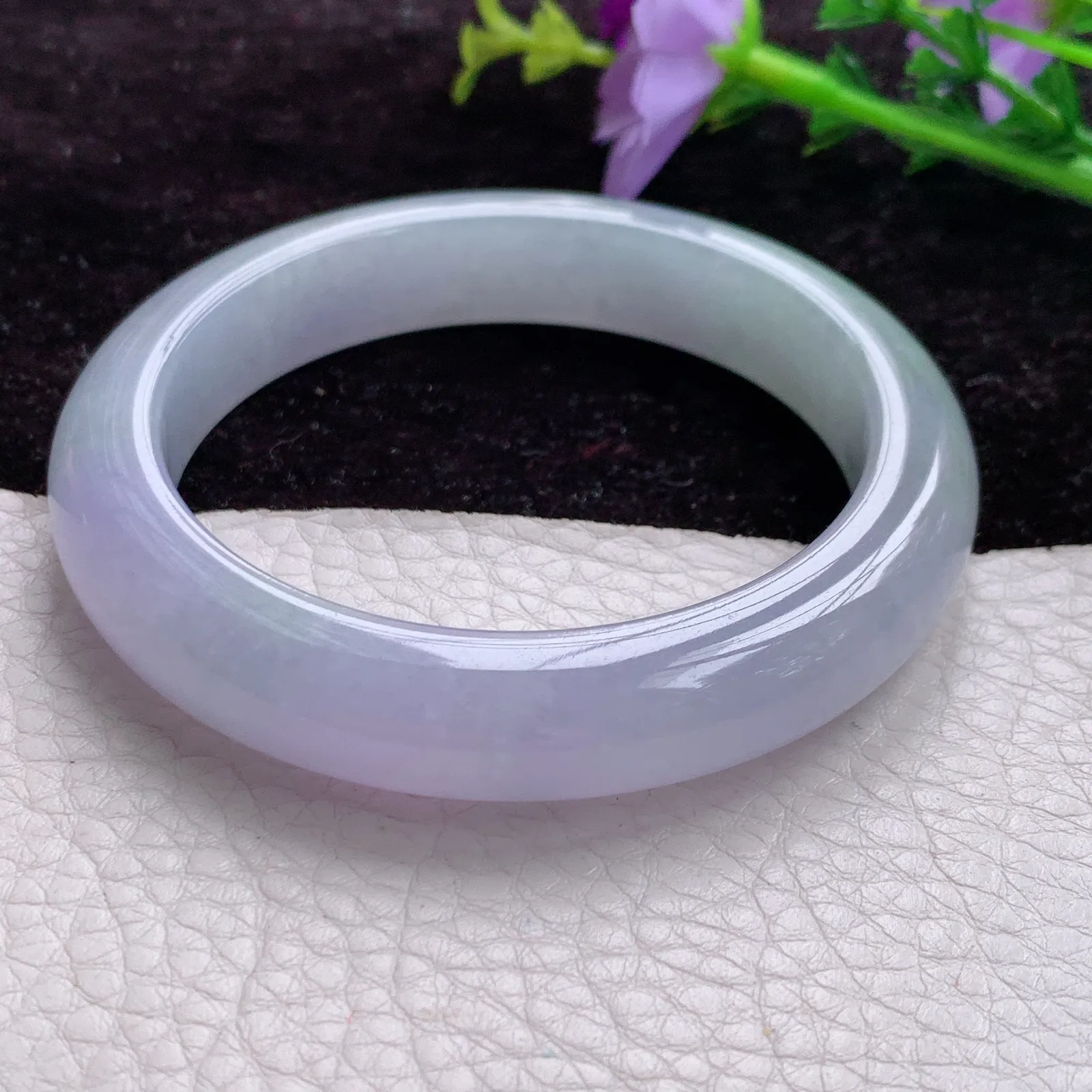 ay实拍 56.8*12*9.2天然翡翠冰紫甜美时尚百搭正圈玉手镯 平安镯