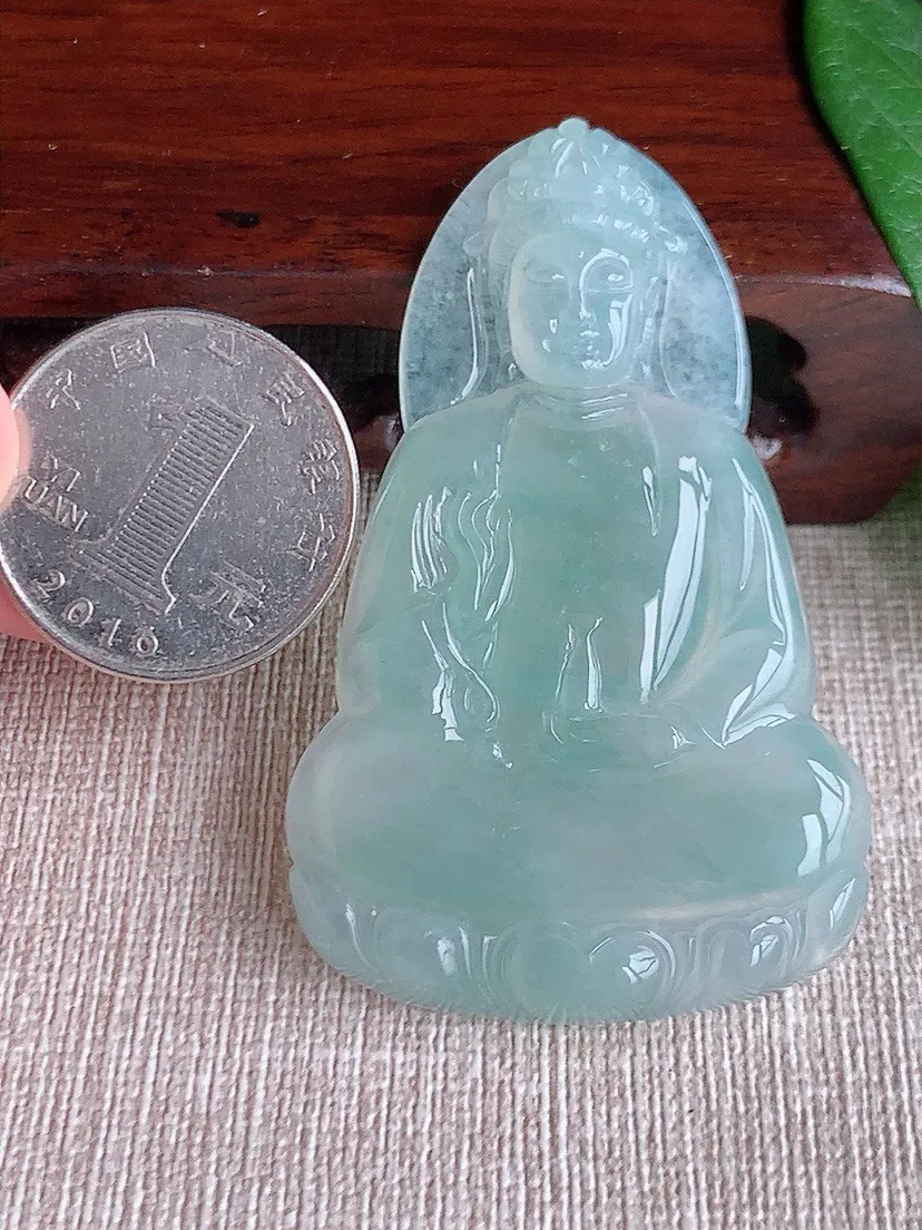 a货翡翠老坑冰种晴水素衣观音吊坠 尺寸59.6×37×5.6mm 重量24.16g 0603