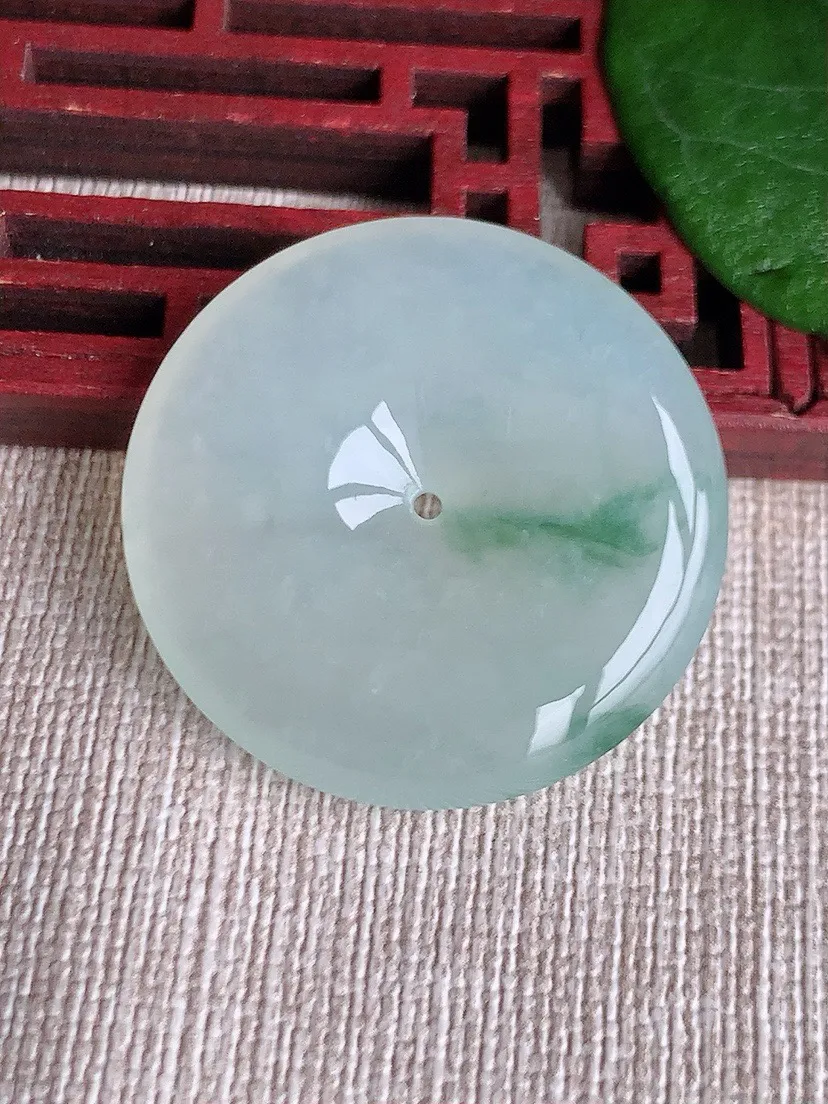 a货翡翠老坑冰种飘花平安扣吊坠 尺寸31.7×5.7mm 重量12.94g 0603