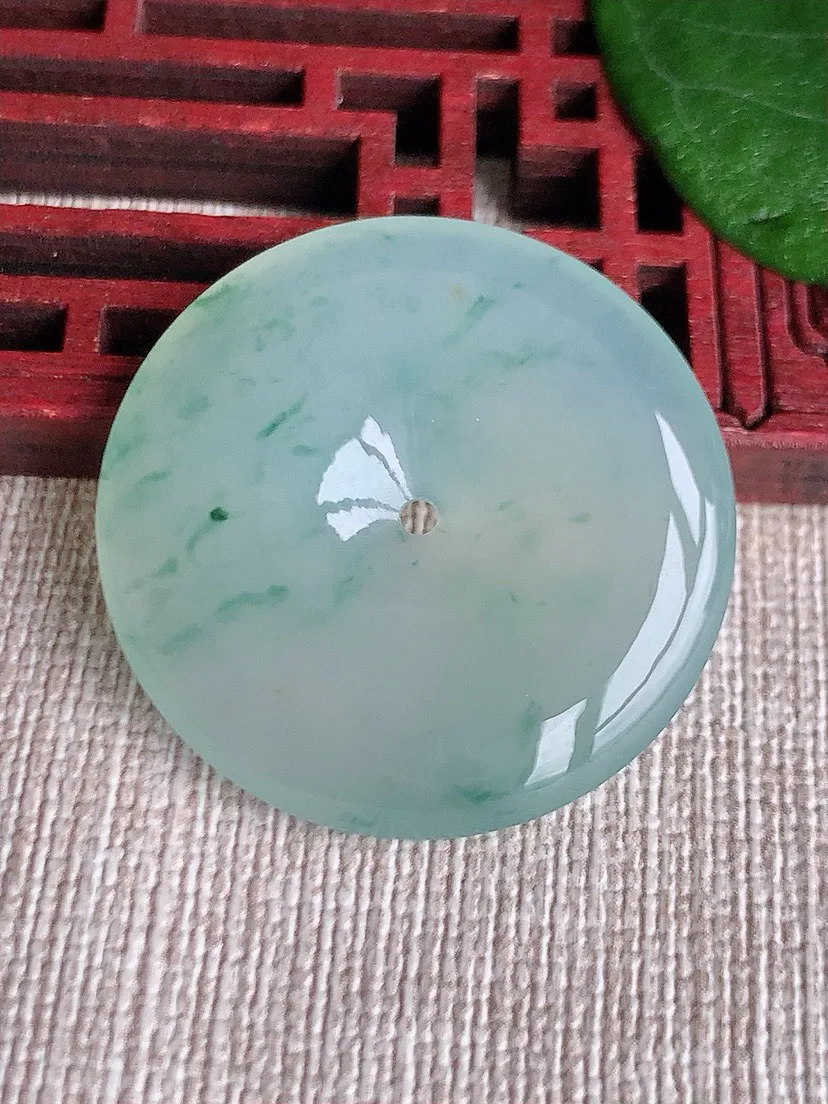 a货翡翠老坑冰种飘花平安扣吊坠 尺寸31×5mm 重量10.52g 0603