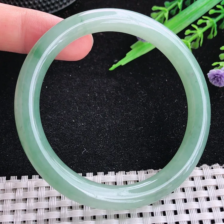 自然光56圈口老坑冰胶水灵冰晴满色圆条手镯翡翠玉镯尺寸56/8.5/8.3