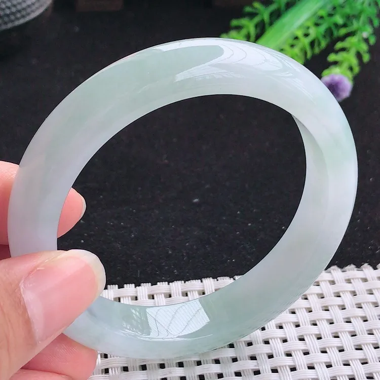 自然光57圈口老坑冰润起胶水灵宽边手镯翡翠玉镯尺寸57/12.9/8.6