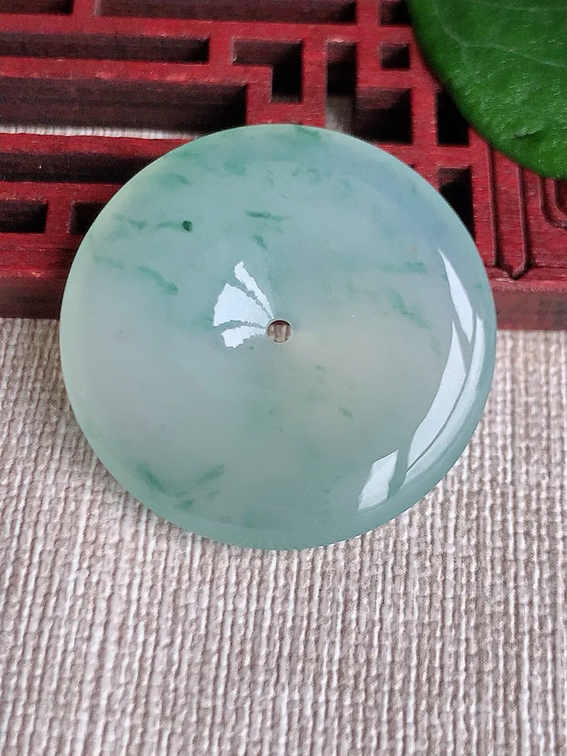 a货翡翠老坑冰种飘花平安扣吊坠 尺寸31×5mm 重量10.52g 0603