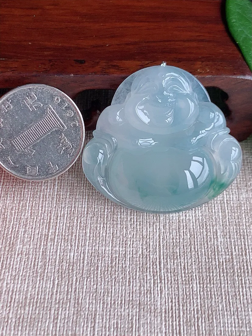 a货翡翠老坑冰种飘花大佛公吊坠 尺寸38×41×8.7mm 重量19.95g 0603