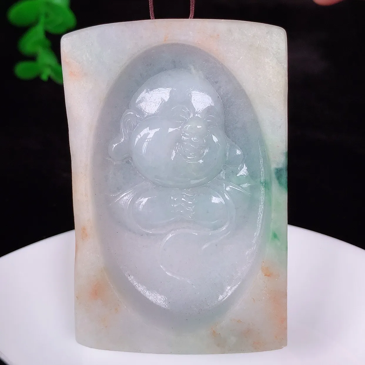 自然光实拍，大件冰糯种双彩翡翠逍遥布袋佛吊坠，代代有钱，水足丰盈，盈满欢喜，配戴送礼佳品！#60.1
