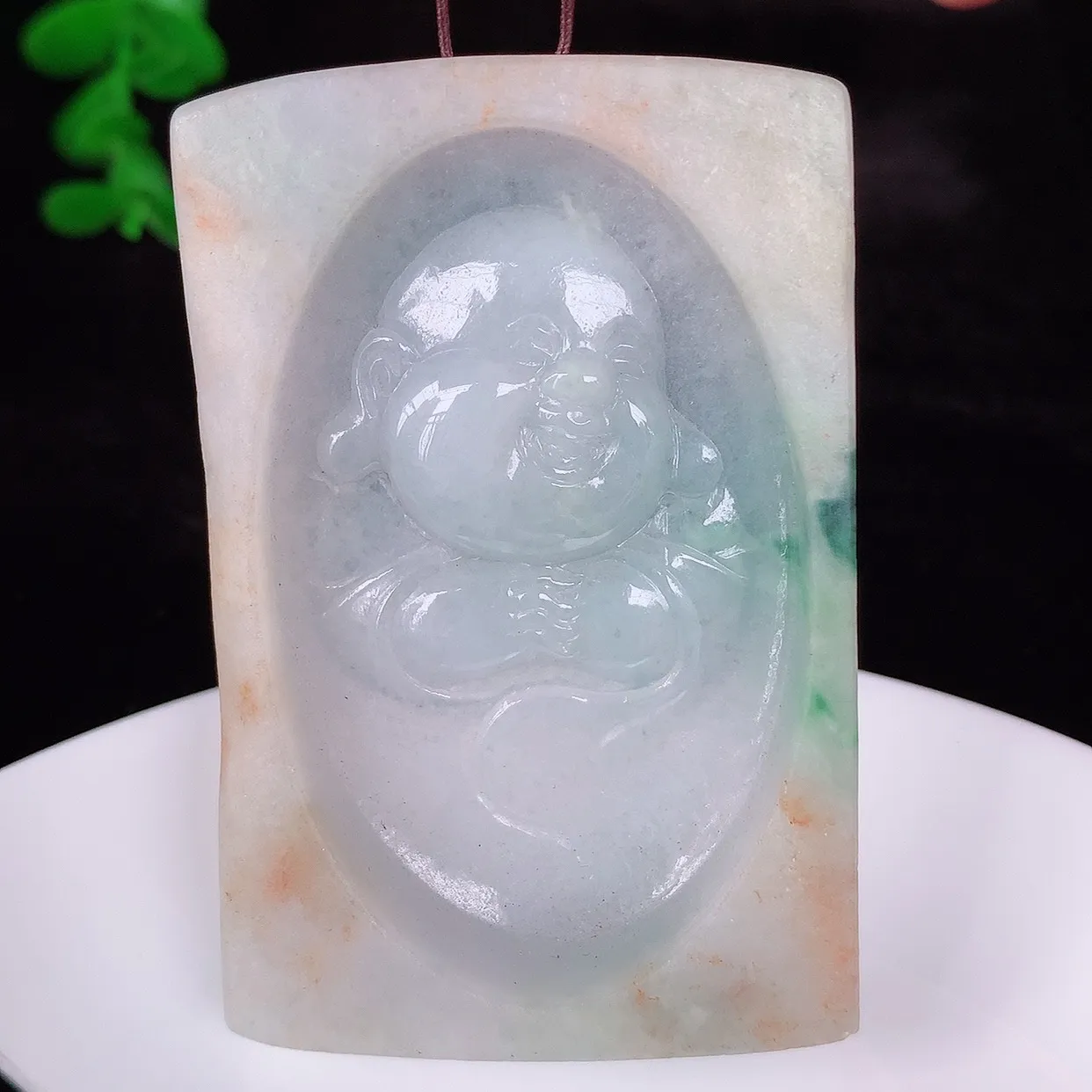 自然光实拍，大件冰糯种双彩翡翠逍遥布袋佛吊坠，代代有钱，水足丰盈，盈满欢喜，配戴送礼佳品！#60.1