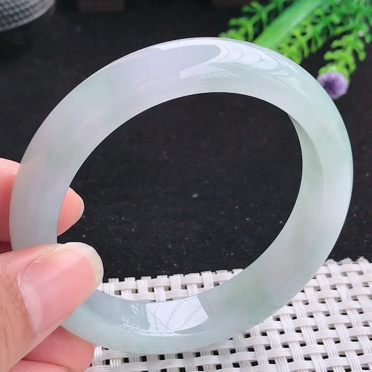 自然光57圈口老坑冰润起胶水灵宽边手镯翡翠玉镯尺寸57/12.9/8.6