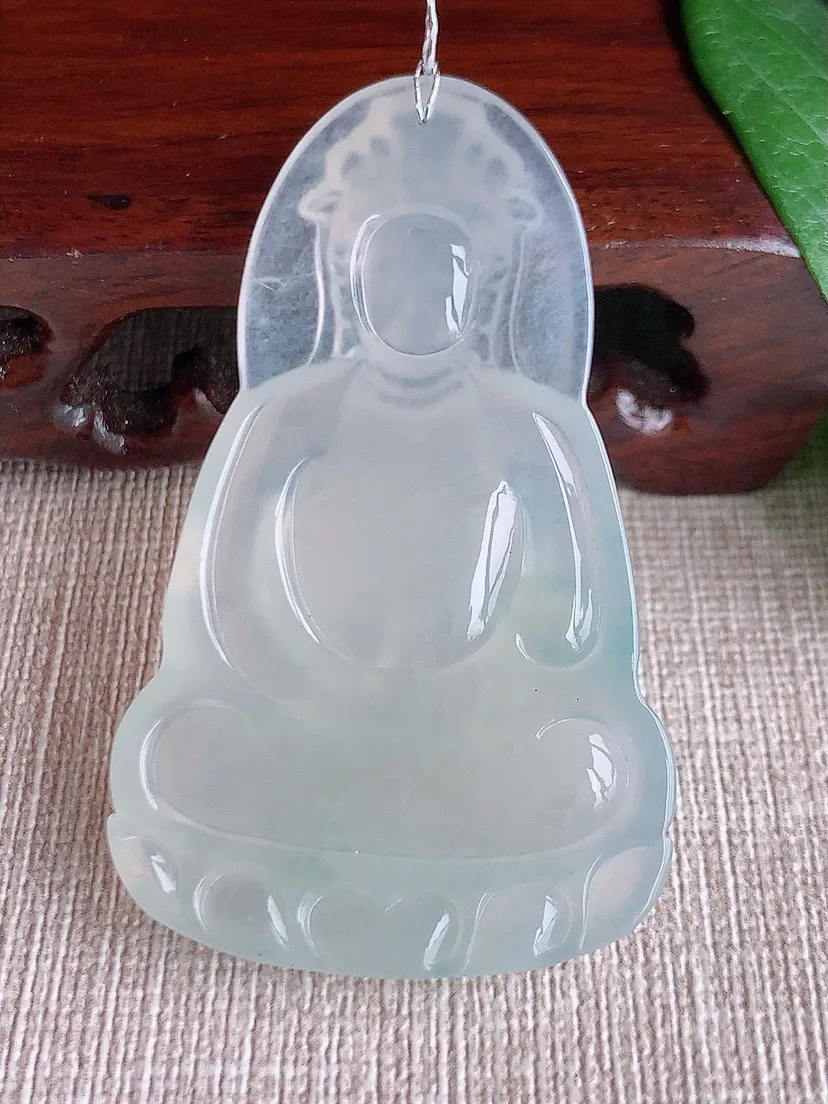 a货翡翠老坑冰种飘花素衣观音吊坠 尺寸56×34×5.2mm 重量19.32g 0603