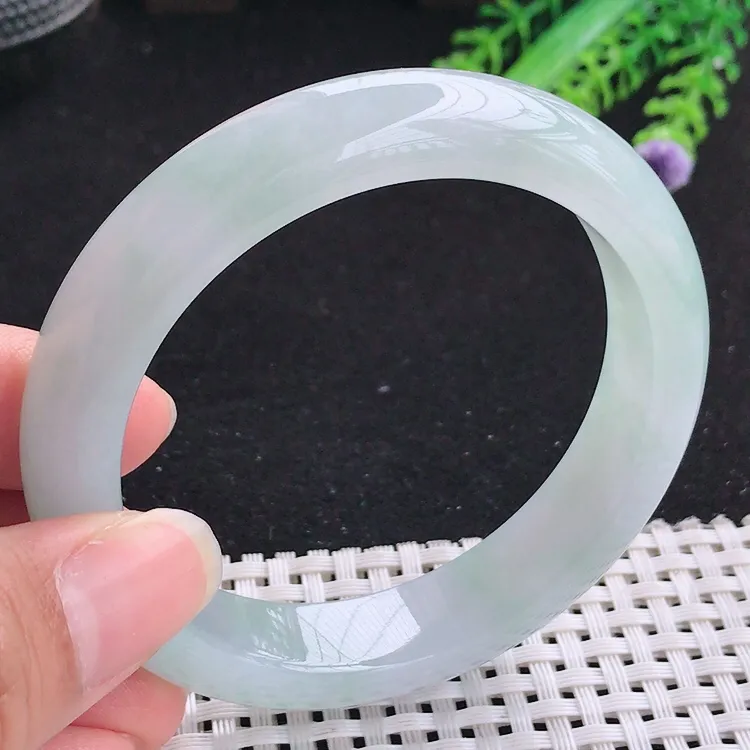 自然光57圈口老坑冰润起胶水灵宽边手镯翡翠玉镯尺寸57/12.9/8.6