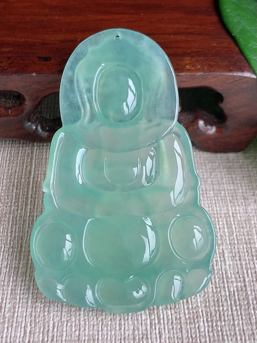a货翡翠老坑冰种晴水正装观音吊坠 尺寸57.5×36×5.3mm 重量16.54g 0603