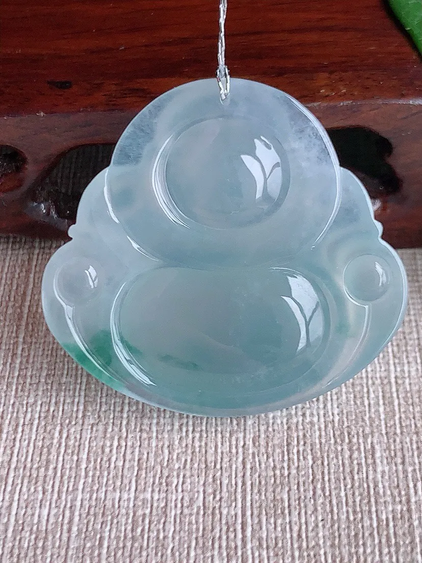 a货翡翠老坑冰种飘花大佛公吊坠 尺寸38×41×8.7mm 重量19.95g 0603