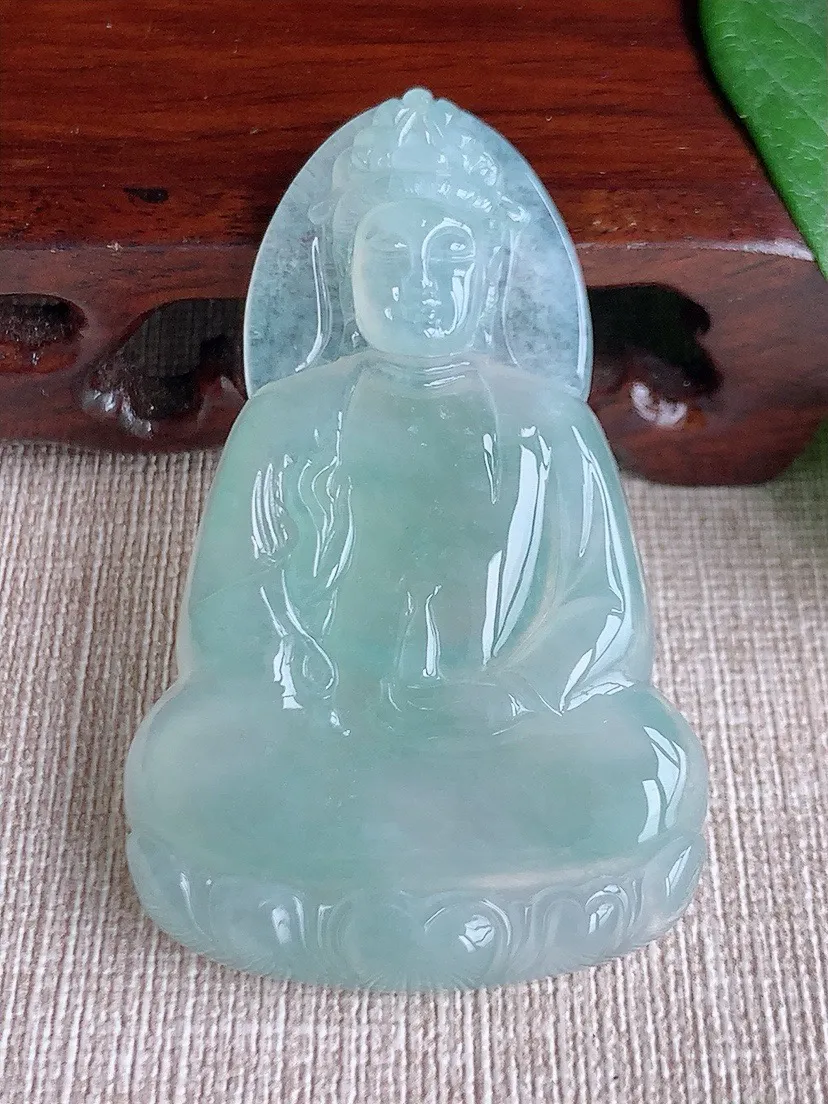 a货翡翠老坑冰种晴水素衣观音吊坠 尺寸59.6×37×5.6mm 重量24.16g 0603