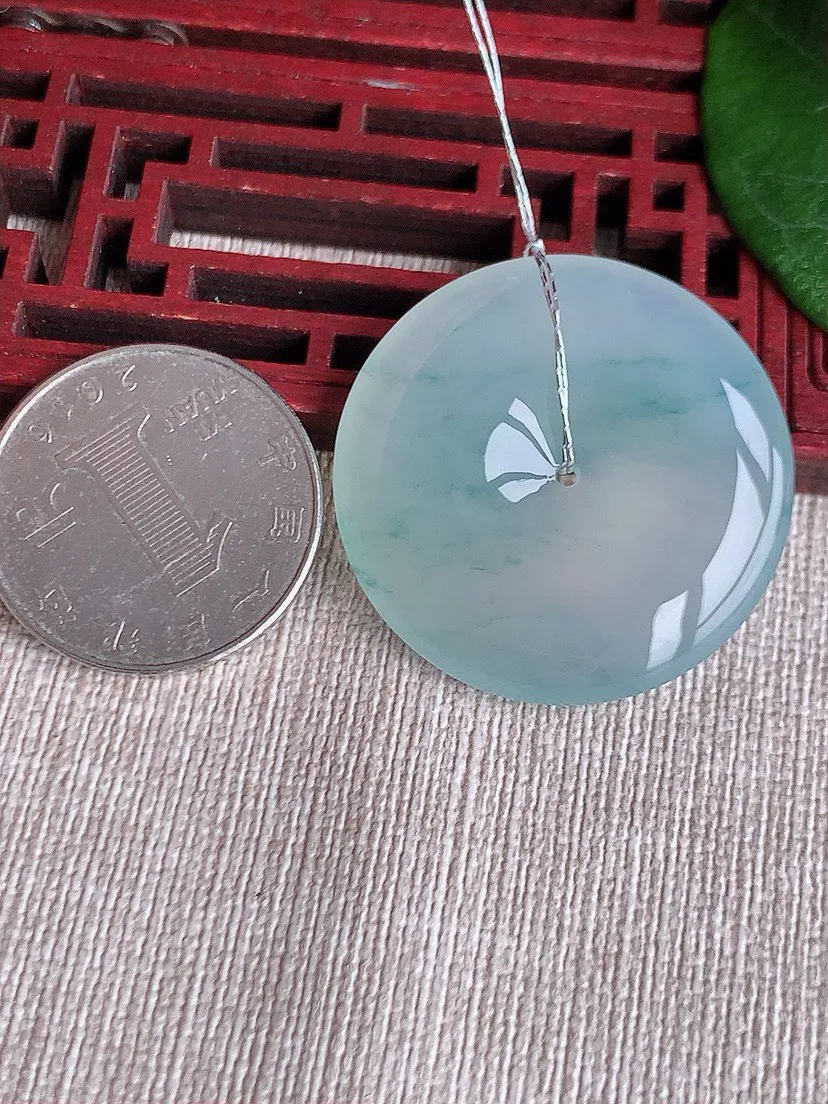 a货翡翠老坑冰种飘花平安扣吊坠 尺寸32.8×6mm 重量13.65g 0603