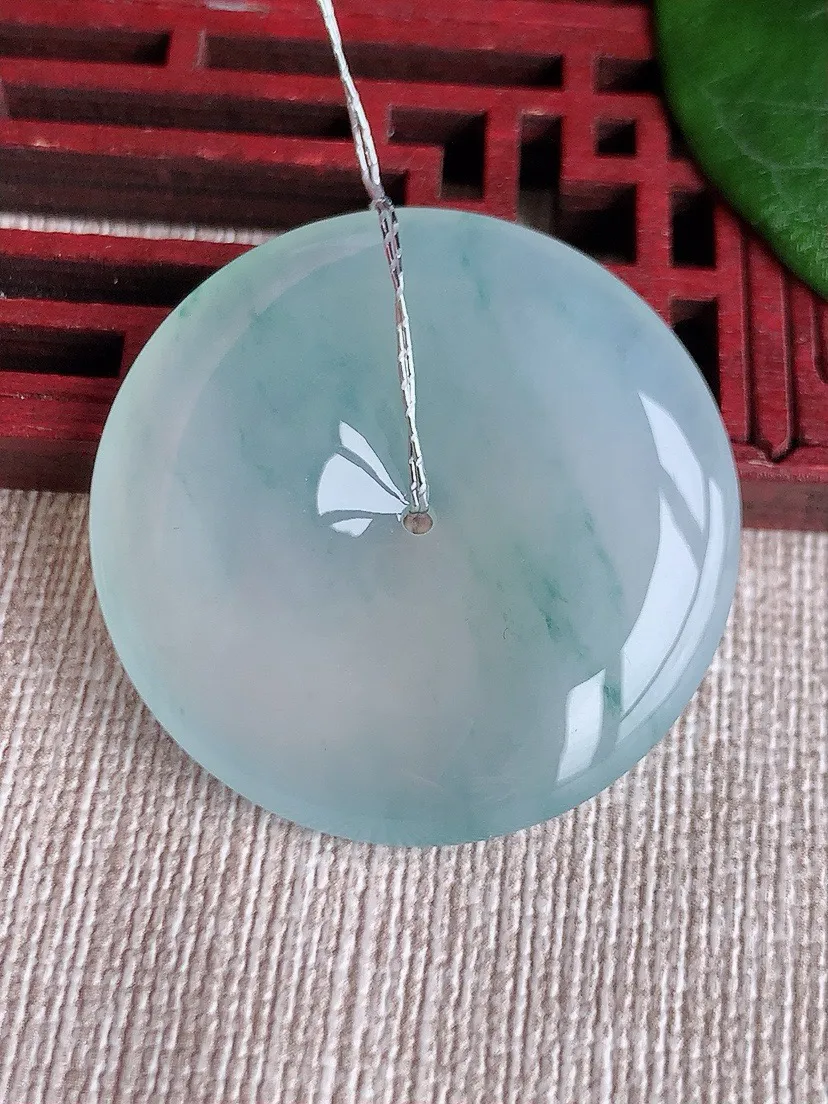a货翡翠老坑冰种飘花平安扣吊坠 尺寸32.8×6mm 重量13.65g 0603
