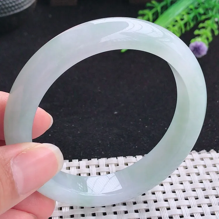 自然光57圈口老坑冰润起胶水灵宽边手镯翡翠玉镯尺寸57/12.9/8.6
