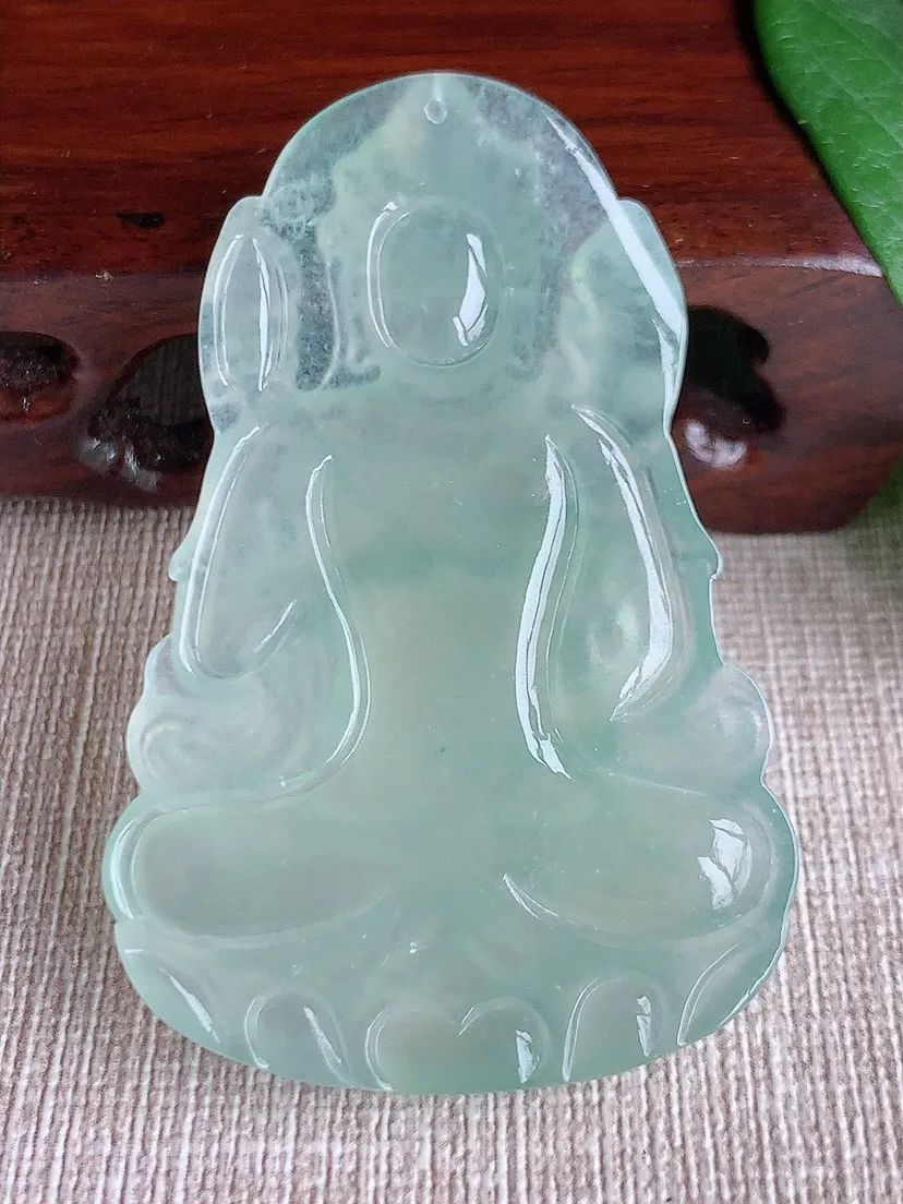 a货翡翠老坑冰种晴水飘花虚空藏菩萨吊坠 尺寸59.3×38.4×5.6mm 重量23.97g 060