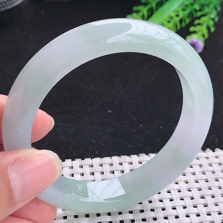 自然光57圈口老坑冰润起胶水灵宽边手镯翡翠玉镯尺寸57/12.9/8.6