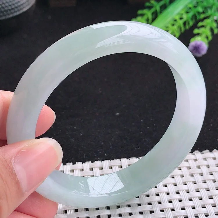 自然光57圈口老坑冰润起胶水灵宽边手镯翡翠玉镯尺寸57/12.9/8.6