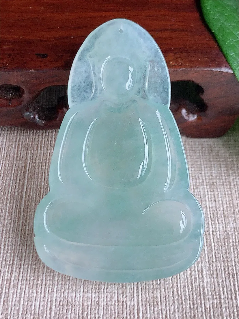a货翡翠老坑冰种晴水素衣观音吊坠 尺寸59.6×37×5.6mm 重量24.16g 0603