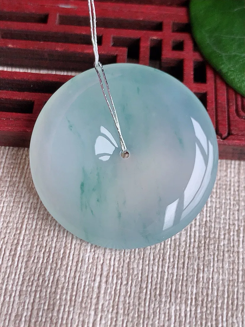 a货翡翠老坑冰种飘花平安扣吊坠 尺寸32.8×6mm 重量13.65g 0603
