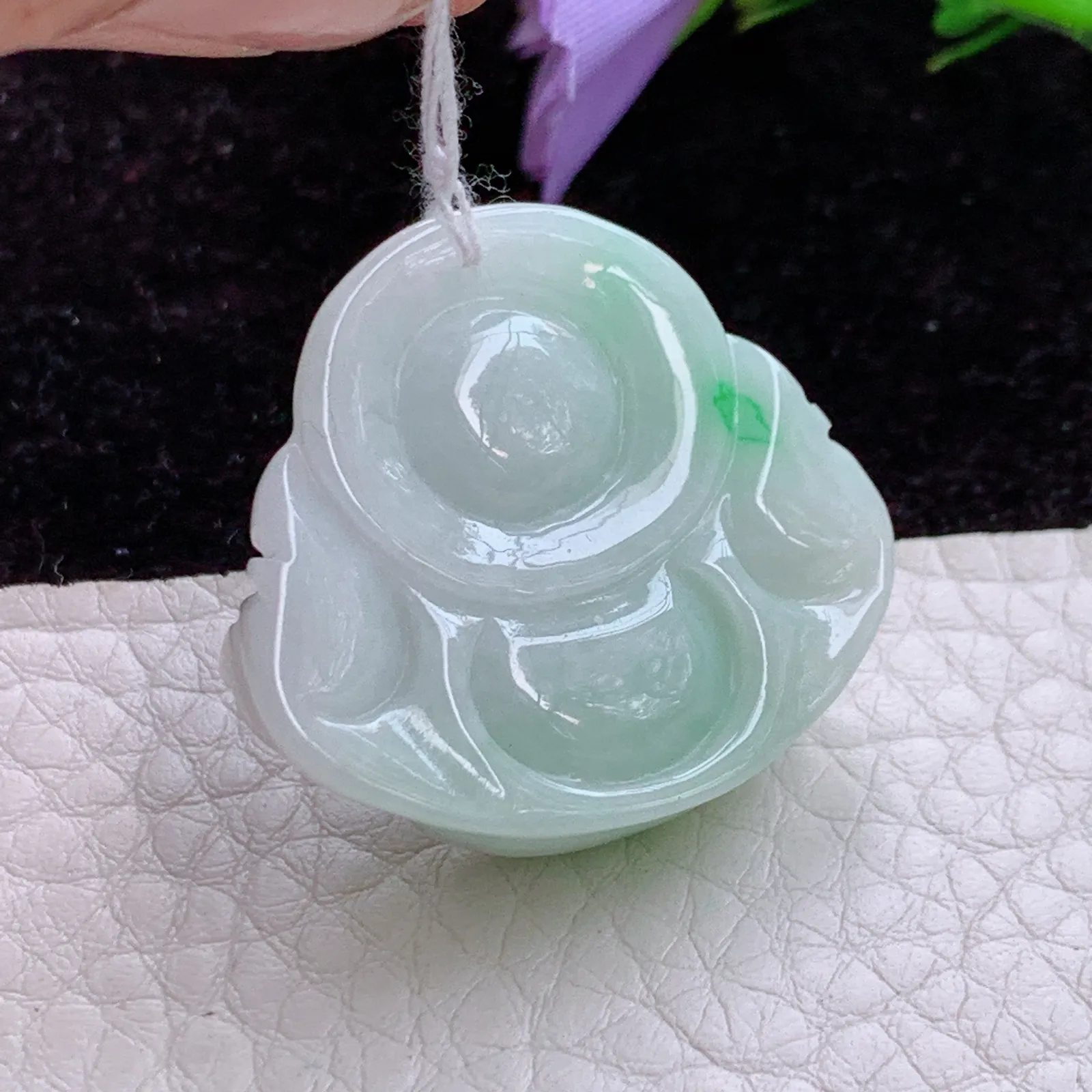 Zen实拍27*30.4*10缅甸翡翠飘绿小佛公 开心佛玉吊坠 玉挂件