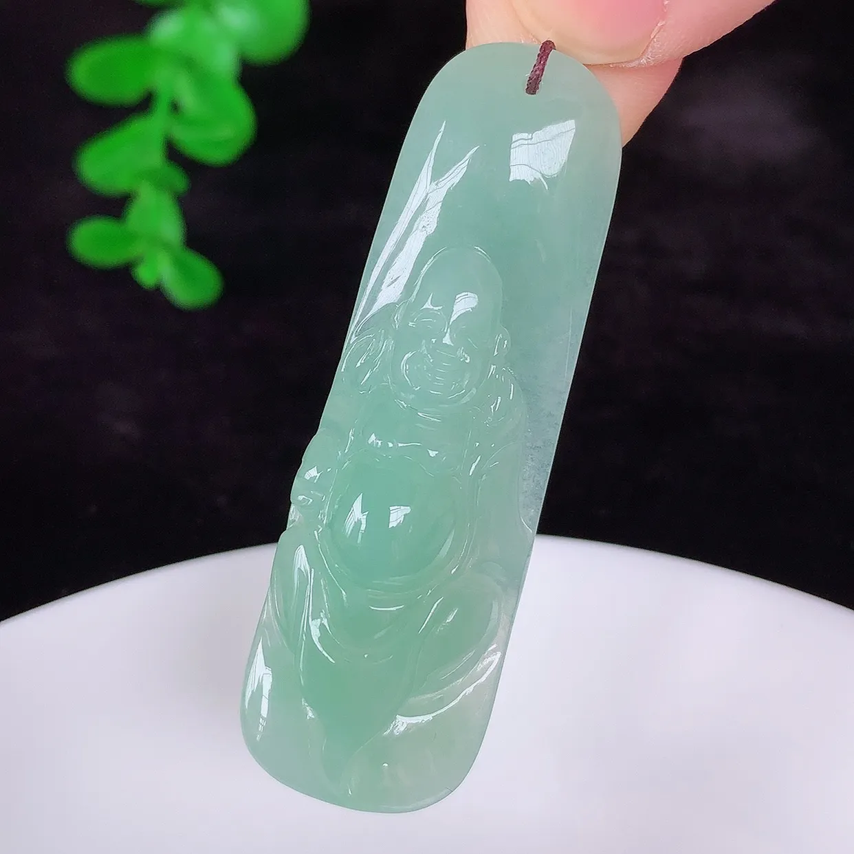 自然光实拍，冰润冰糯种果绿翡翠冰胶逍遥布袋佛吊坠，代代有钱，水足丰盈，盈满欢喜，配戴送礼佳品！#60
