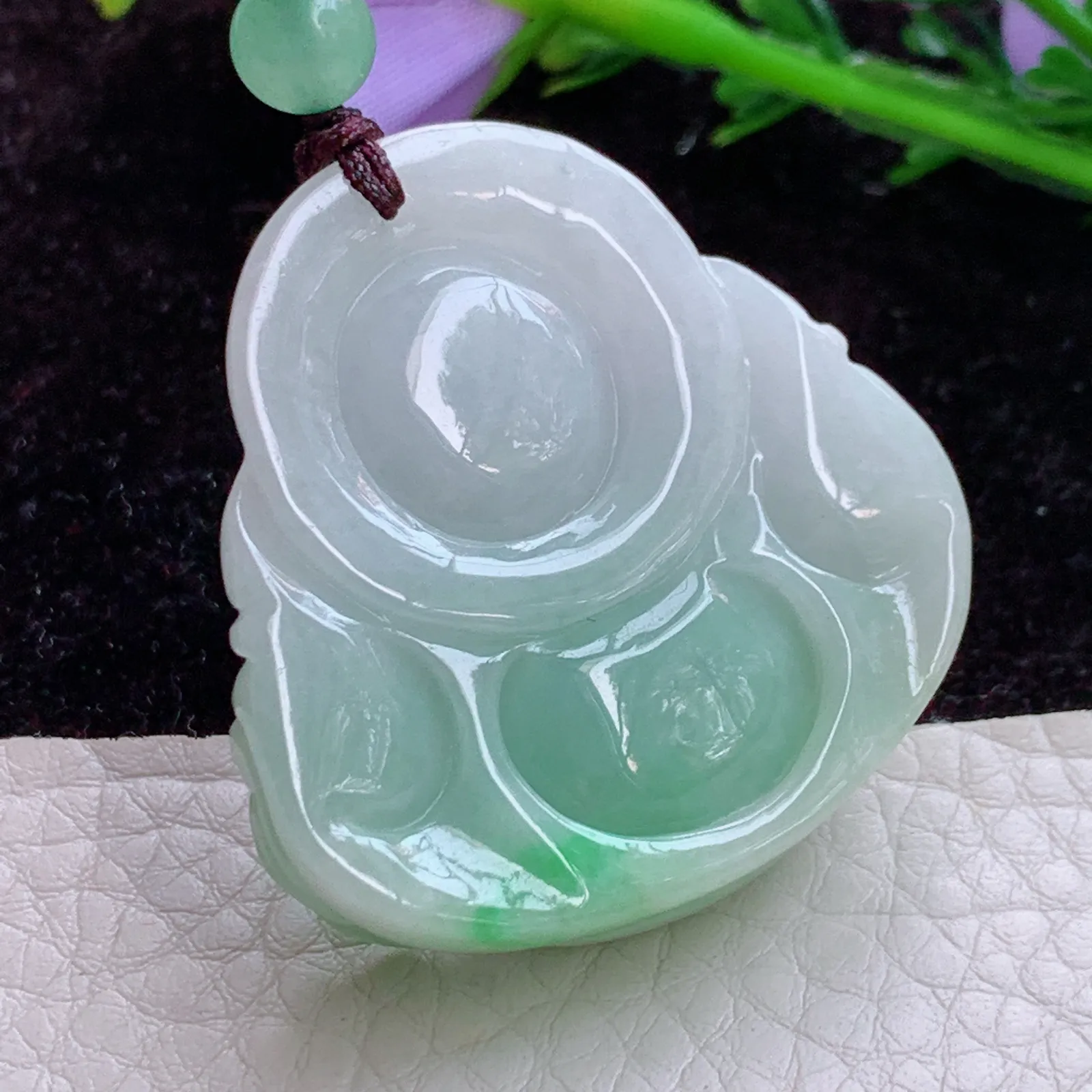 Zen实拍37.8*36.8*11.2缅甸翡翠飘阳绿佛公 开心佛玉吊坠 玉挂件