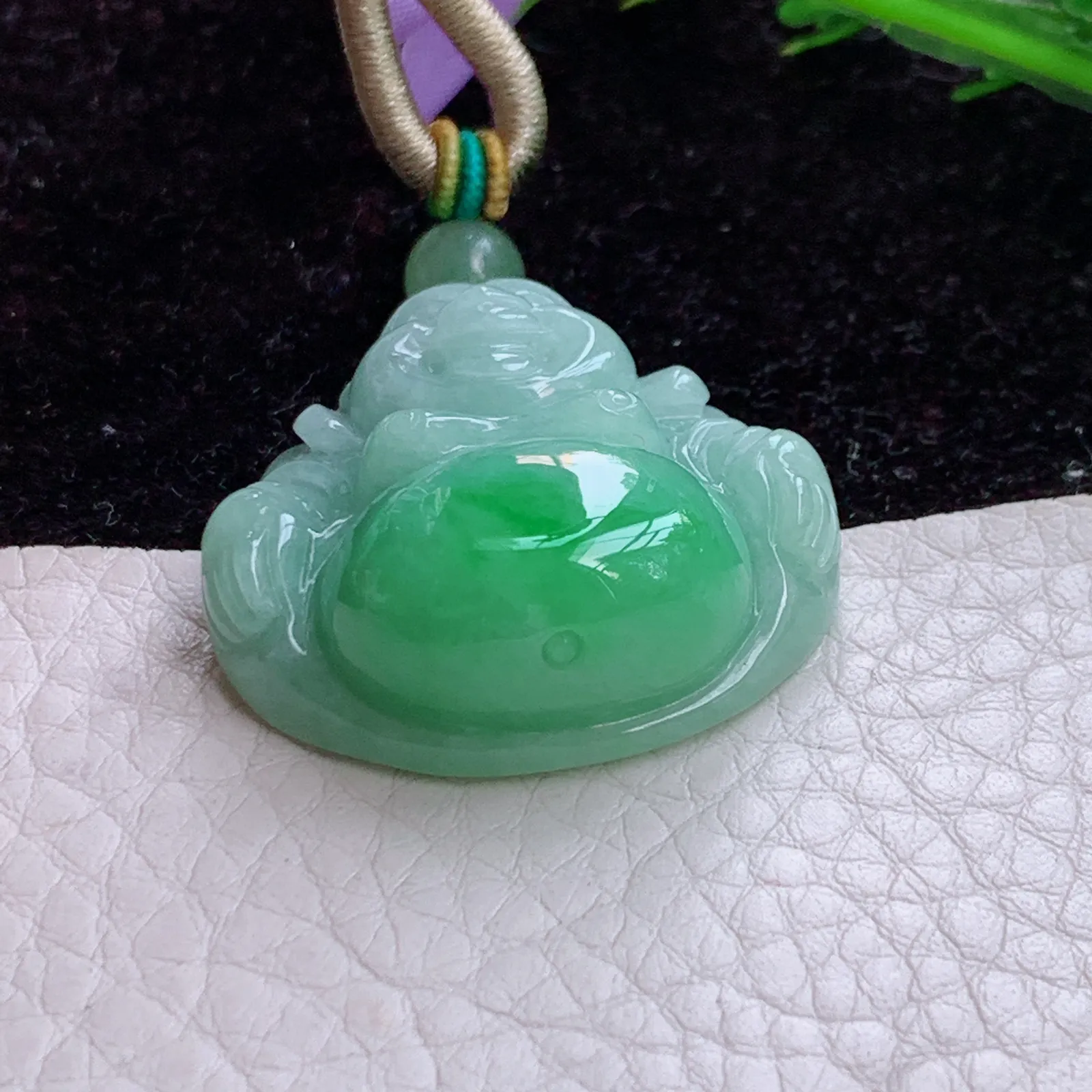 Zen实拍32*30.5*11.8缅甸翡翠辣阳绿佛公 开心佛玉吊坠 玉挂件