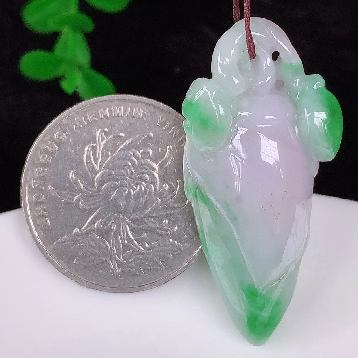 自然光实拍，厚装冰润冰糯种春彩翡翠招财福瓜吊坠，翡翠福瓜招财瓜，冰润且起胶感，佩戴效果优雅迷人！#87.1