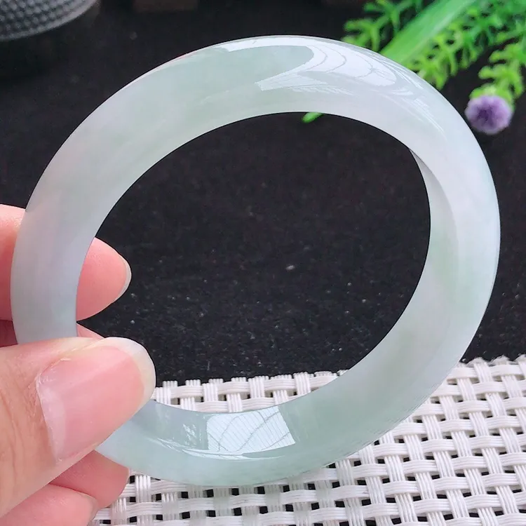 自然光57圈口老坑冰润起胶水灵宽边手镯翡翠玉镯尺寸57/12.9/8.6