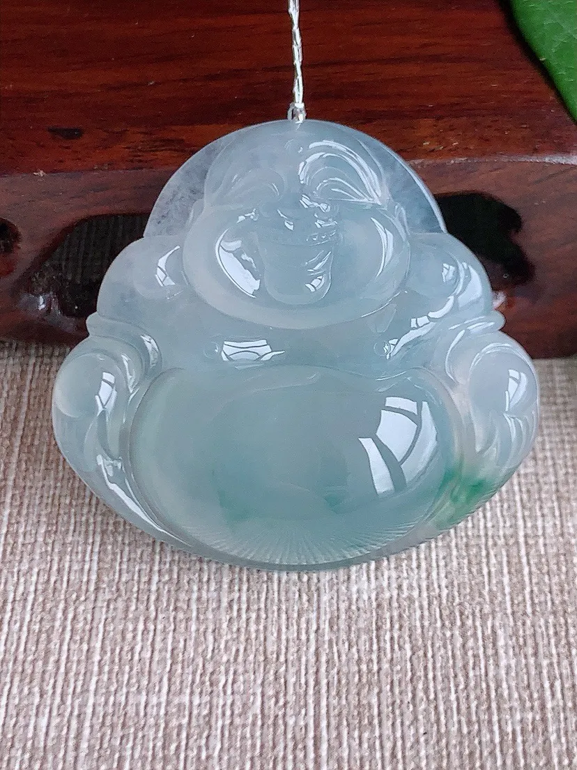 a货翡翠老坑冰种飘花大佛公吊坠 尺寸38×41×8.7mm 重量19.95g 0603