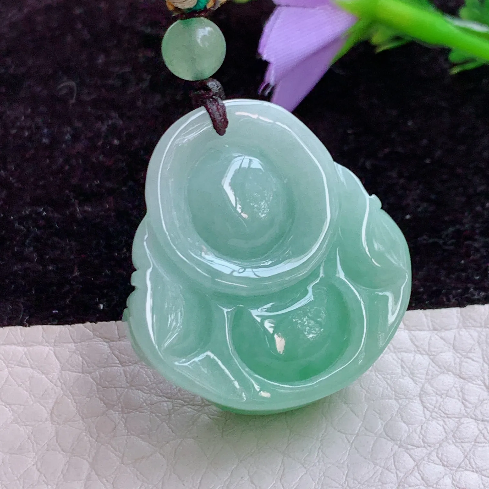 Zen实拍32*30.5*11.8缅甸翡翠辣阳绿佛公 开心佛玉吊坠 玉挂件