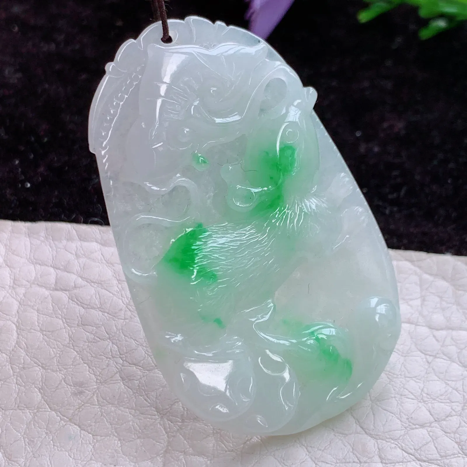 ktj实拍50.2*31.8*5缅甸翡翠精雕阳绿招财鼠 生肖鼠玉吊坠 玉挂件
