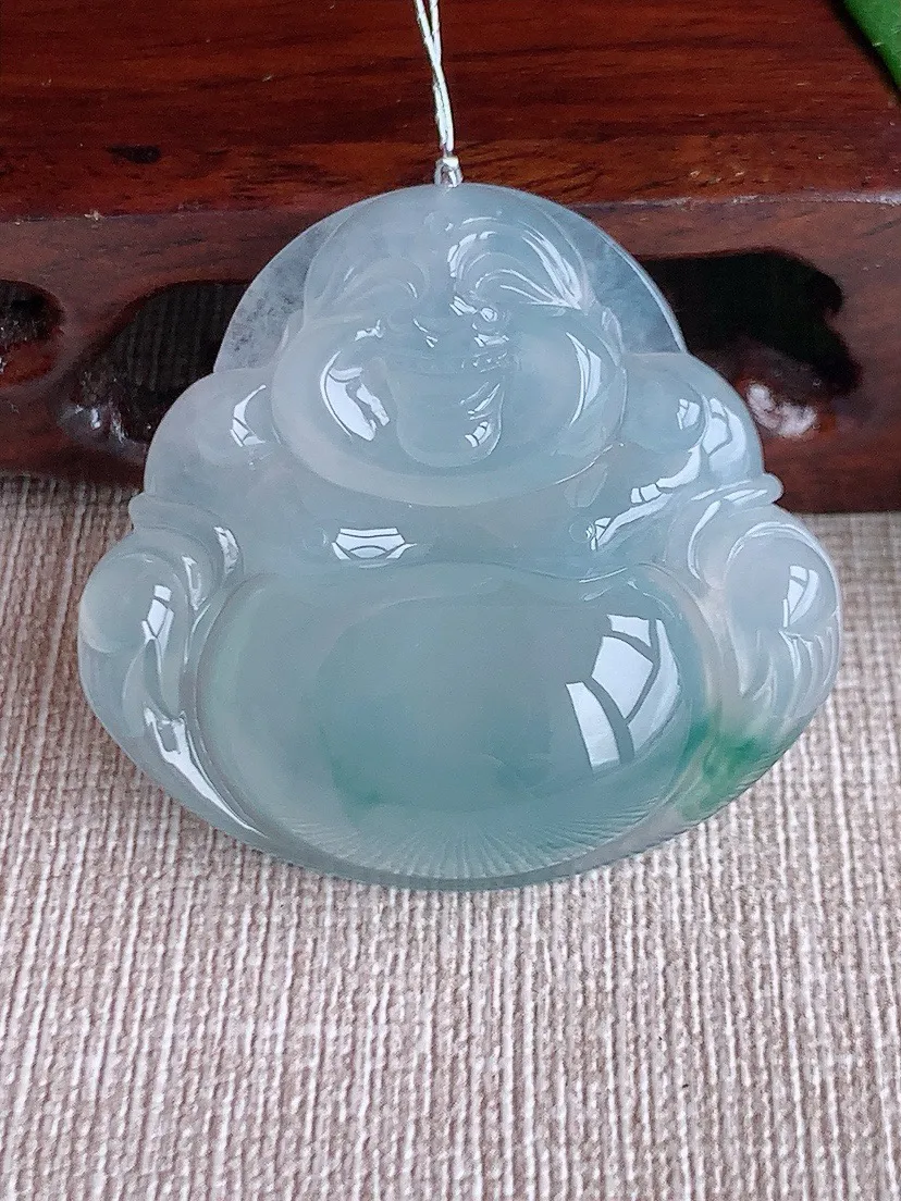 a货翡翠老坑冰种飘花大佛公吊坠 尺寸38×41×8.7mm 重量19.95g 0603