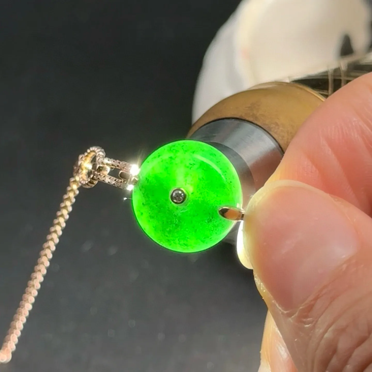 精品18k墨翠平安扣手链 尺寸13.5