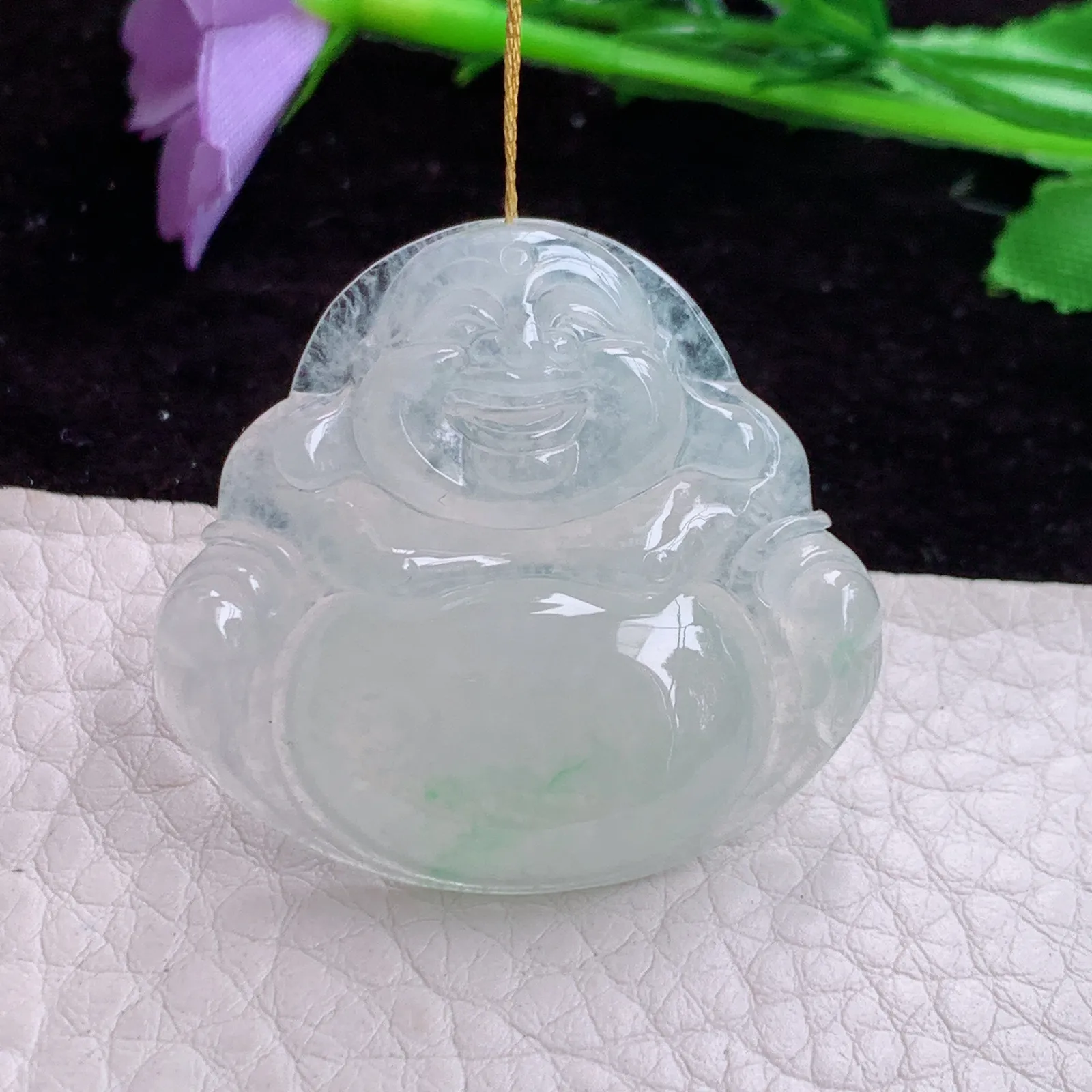 ws实拍33.3*36*6天然翡翠纯美饱满开心佛 佛公玉吊坠 玉挂件