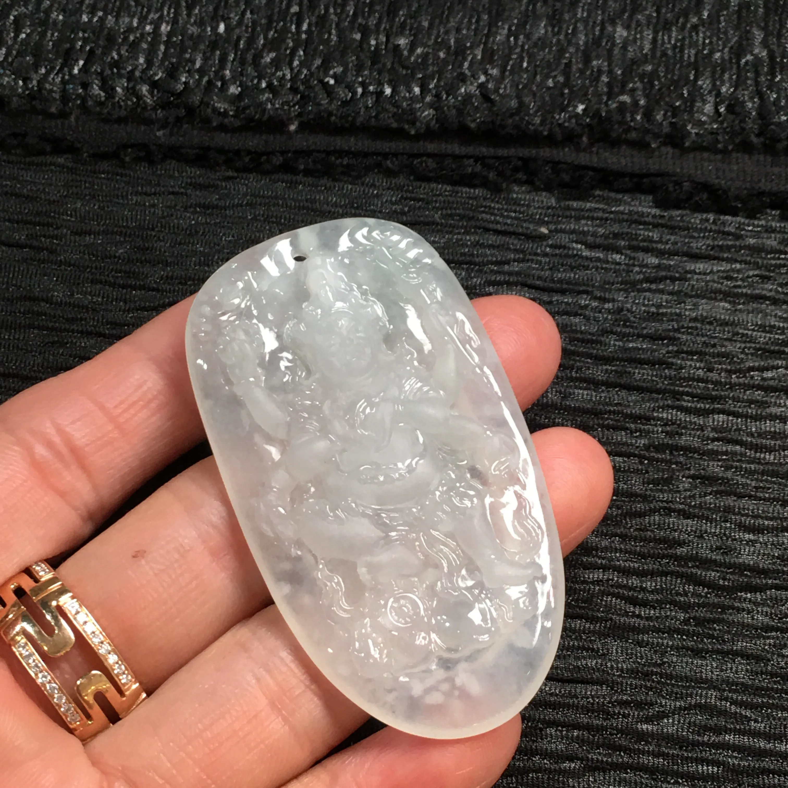 冰糯种雪花棉不动明王吊坠 尺寸58.5-32-7毫米