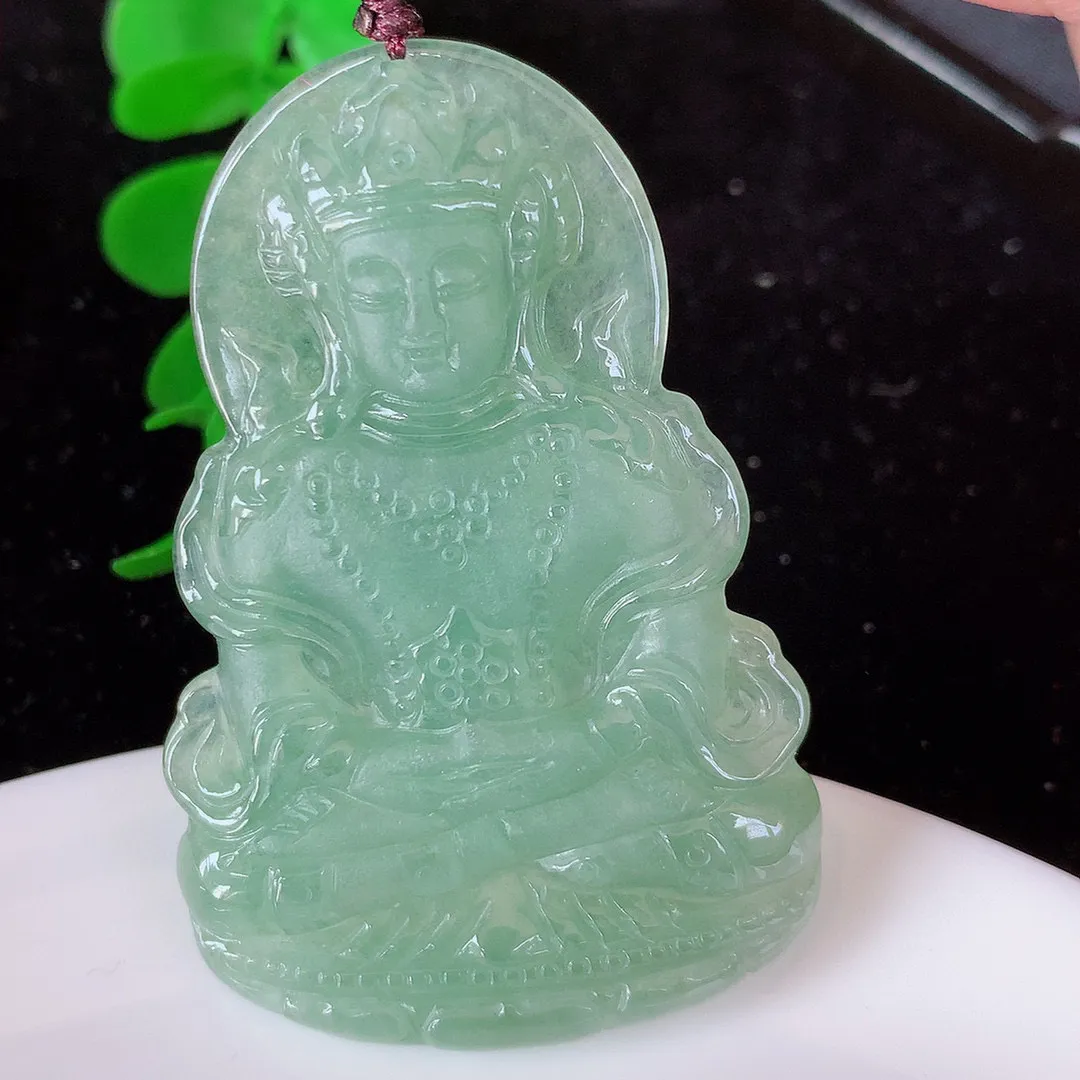 自然光实拍，冰胶翡翠赐福观音，冰透水润，庇佑守护 种水足 工艺精致 送礼或自留佳选！#062.2尺寸56*36.5*5mm
