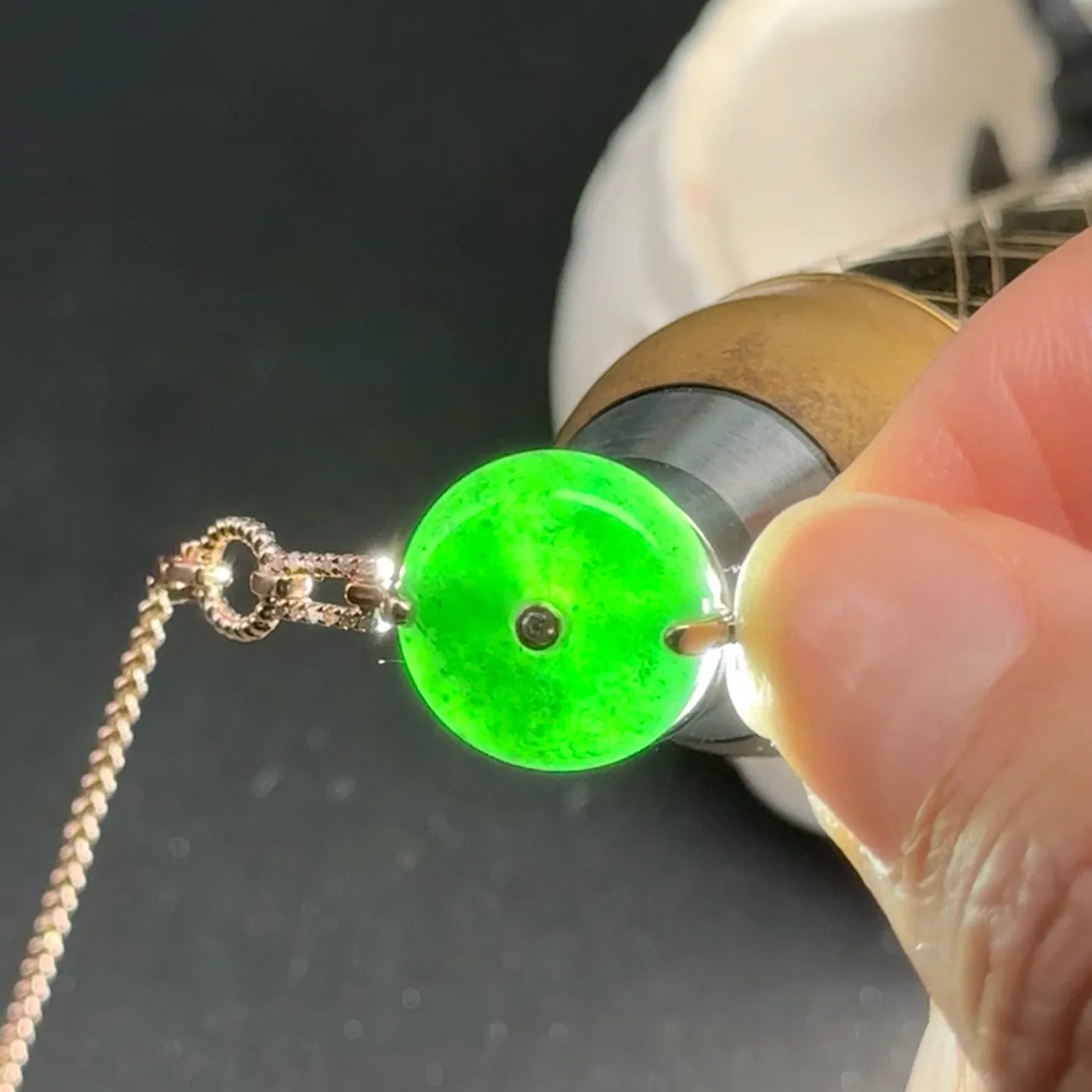 精品18k墨翠平安扣手链 尺寸13.5