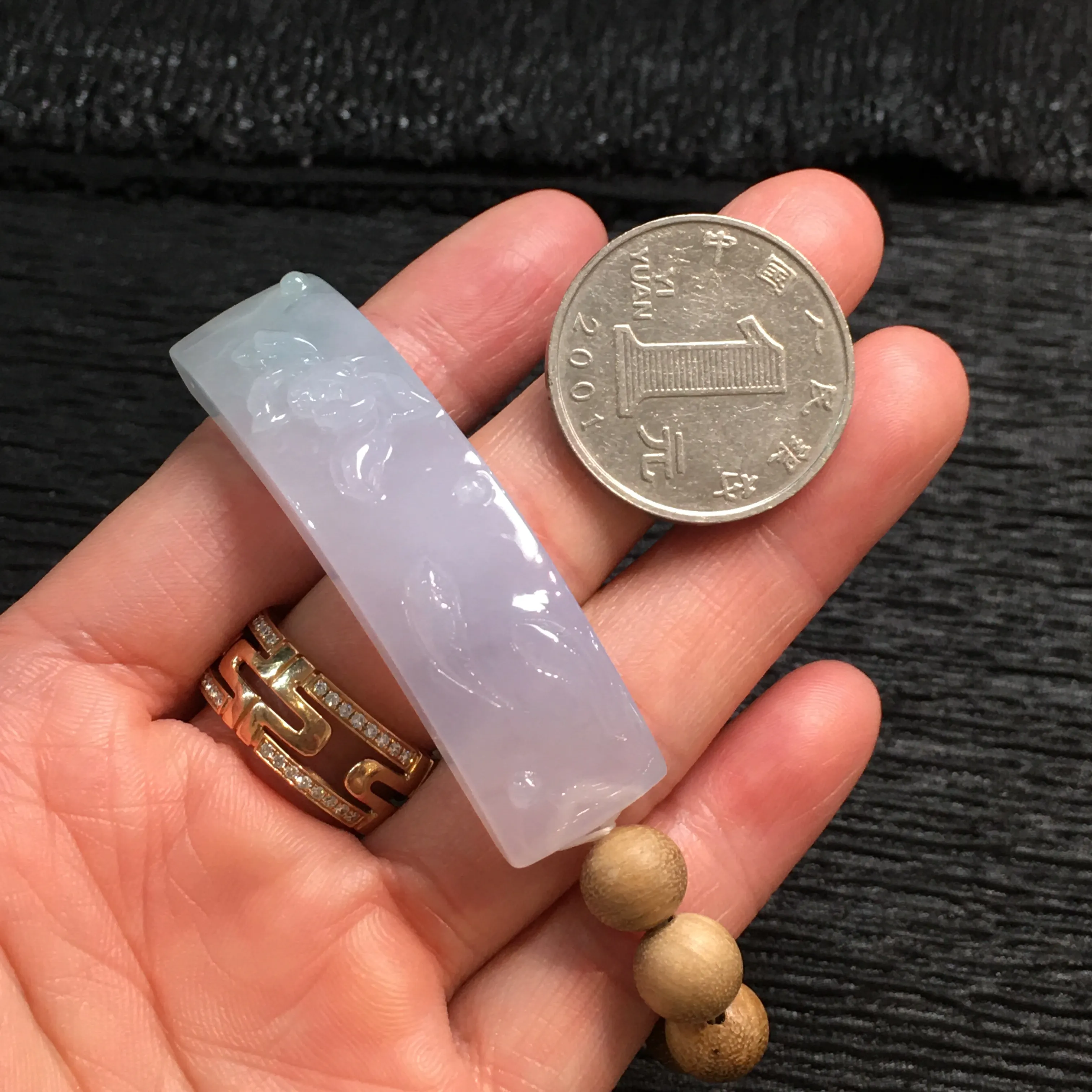 冰糯种春彩荷塘月色手串 裸石尺寸55-14-6.5毫米 水润细腻 雕工精美