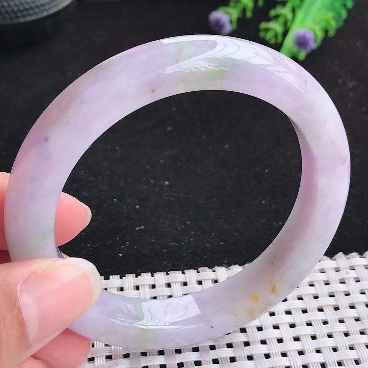 自然光57.5圈口老坑精美温润紫罗兰特色洒金手镯翡翠玉镯尺寸57.5/11.2/9.5