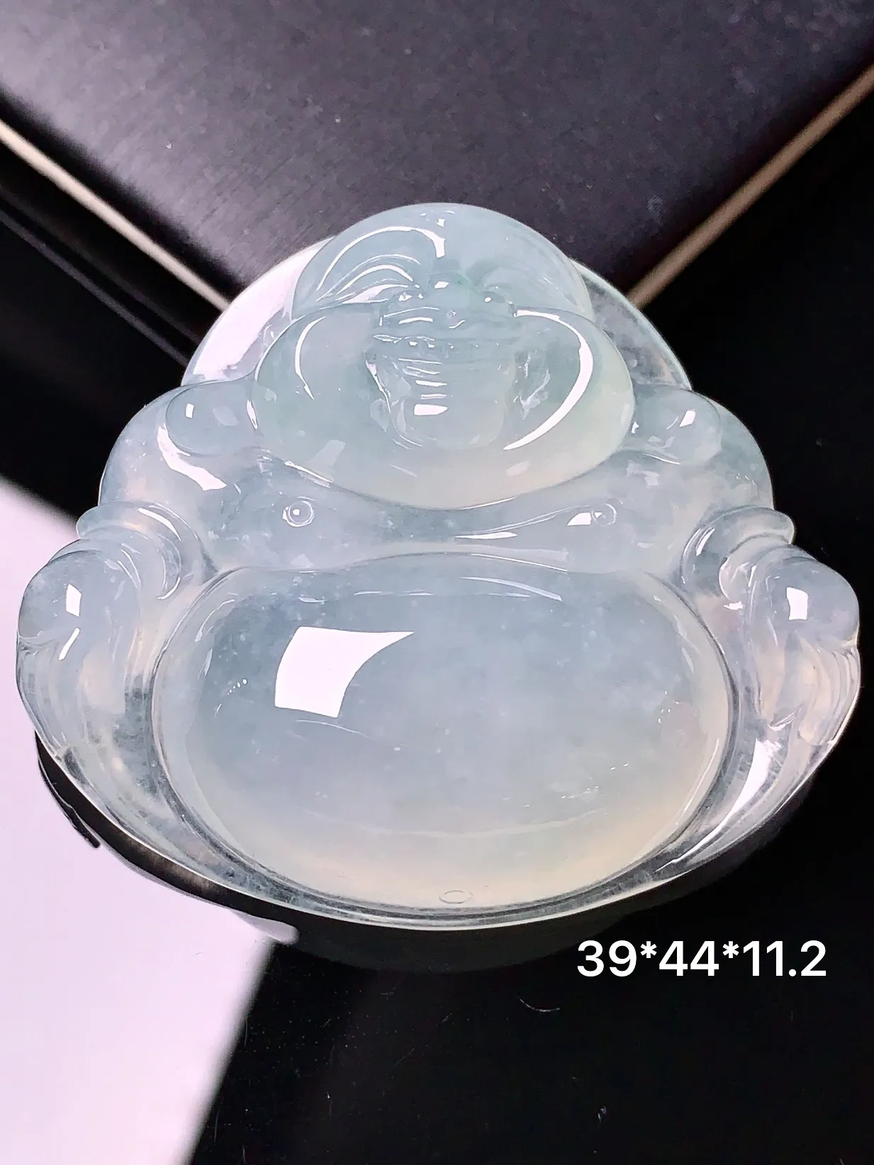 冰种佛公吊坠 玉质细腻 色泽艳丽 整体尺寸39*44*11.2